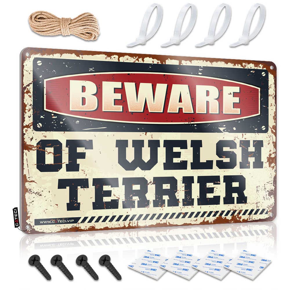 IBWNBBUSN Funny Desk Signs Beware Of Welsh Terrier Sign Metal Signs For Home Decor Warning Tin Sign(20X30CM)