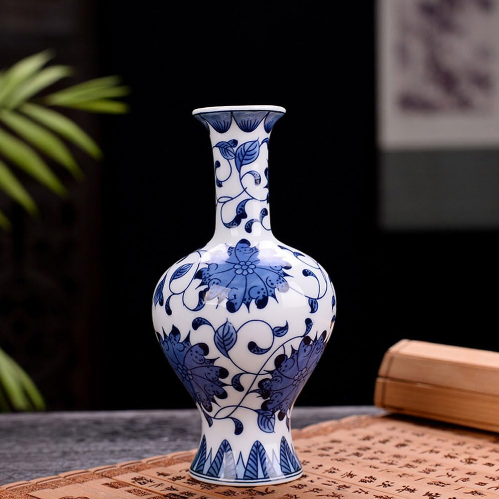 asdchZen Mini Vases Flower Decor Vintage Chinoiserie Flower Vase Blue And White Porcelain Vase Hydroponics Planter Flower Arrangement Container Dried Plant Holder Vase,F