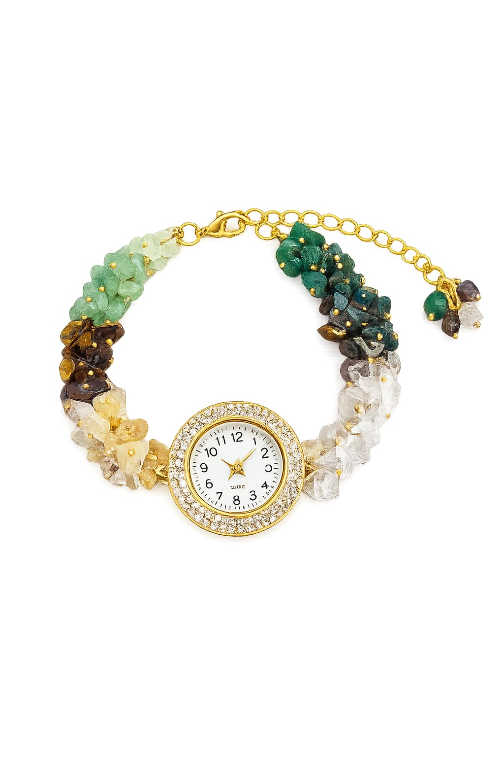 Crystal Bracelet Watch for Women | Natural Gemstone Beaded Wrist Watch | Gold-Tone Dial with Rhinestone Bezel | Adjustable Fashion Jewellery Gift for Women & Girls-image-34