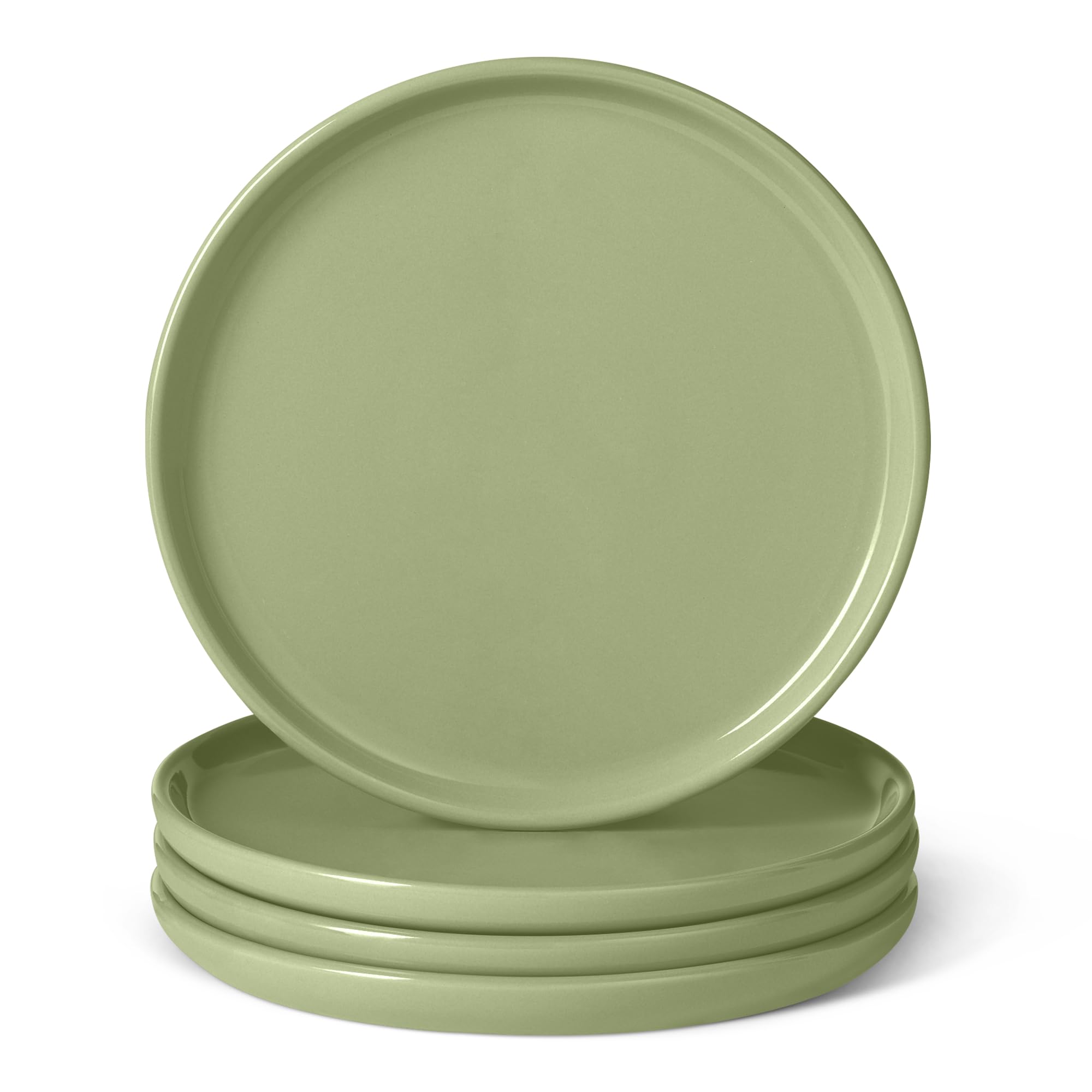 Photo 1 of Amazon Basics Glazed Stoneware Appetizer Plates, Ceramic 4-Piece Set, Microwave and Dishwasher-Safe, 6.7 in., Olive