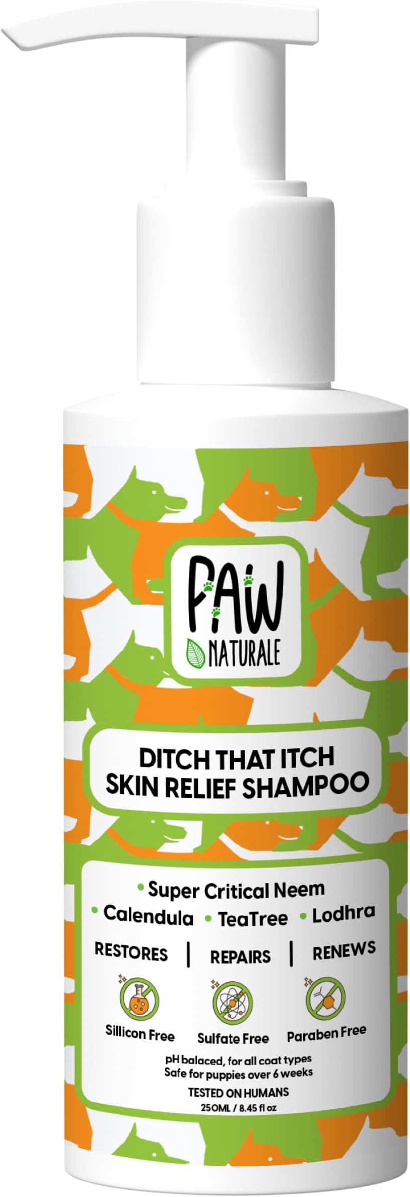 Paw Naturale Ditch That Itch Skin Relief Dog Shampoo 250ml. Supercritical Neem based Natural Anti Fungal Anti-Dandruff and Anti Itch Relief Dog Shampoo Maintains Overall Skin Health. Zero % Sls|Parbeen|Artifical Fragrance