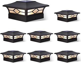 Solar Post Cap Lights Outdoor 8pack, Waterproof Solar Powered Deck Fence Post Lights for 4x4 Wood/Vinyl Posts, Solar Outdoor LED Light with Cool/Warm Lighting (Black, 8pack)