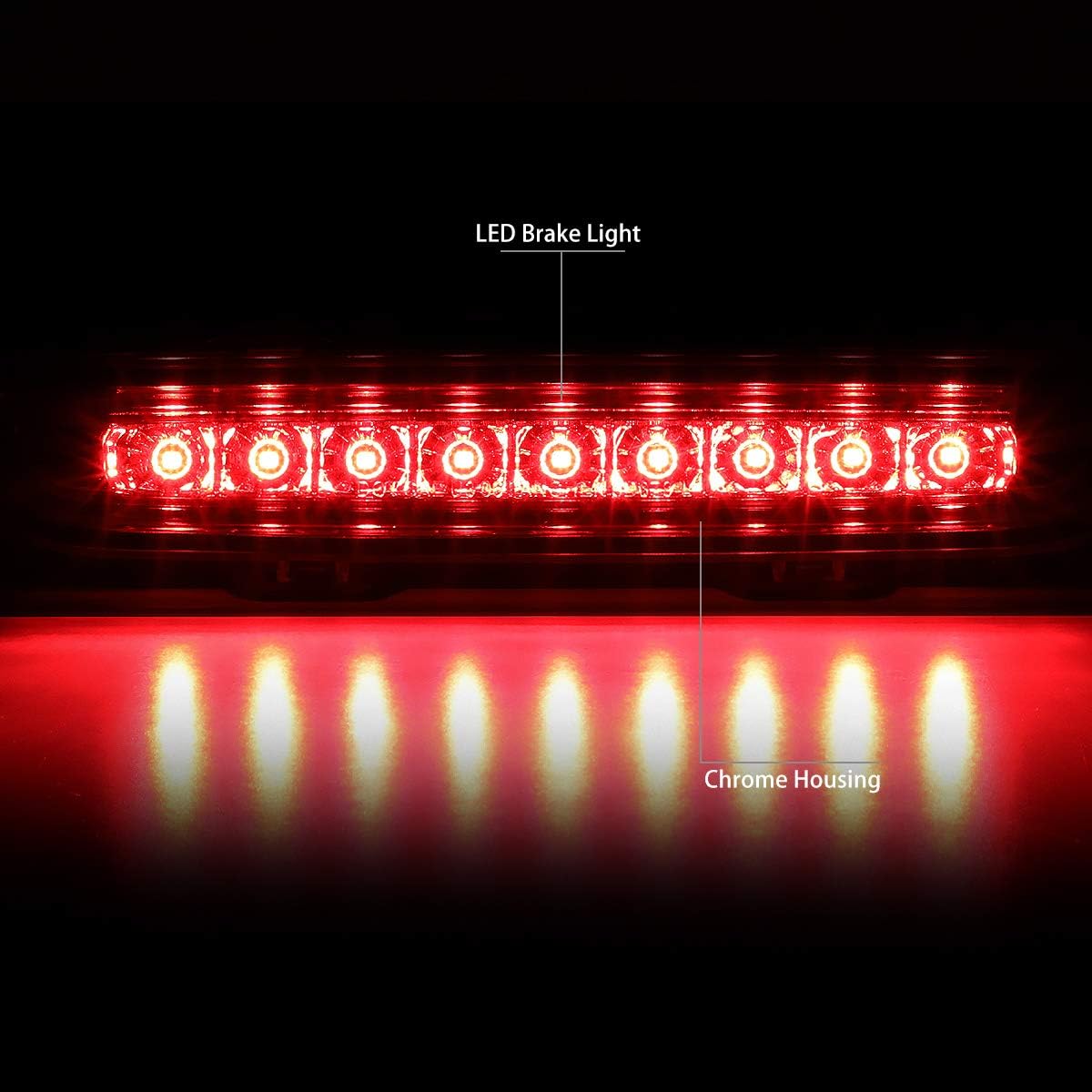 DNA MOTORING 3BL-CHA06-LED-CH Chrome Housing LED High Mount 3rd Third Brake Light [Compatible with 06-10 Dodge Charger]