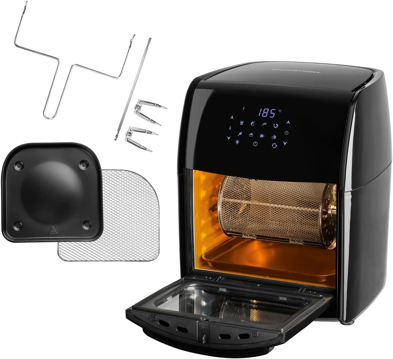 GOURMETmaxx Friggitrice ad aria calda digitale XL, 12 litri, preparazione particolarmente a basso contenuto di grassi e delicata, 9 programmi, funzione timer [nero]