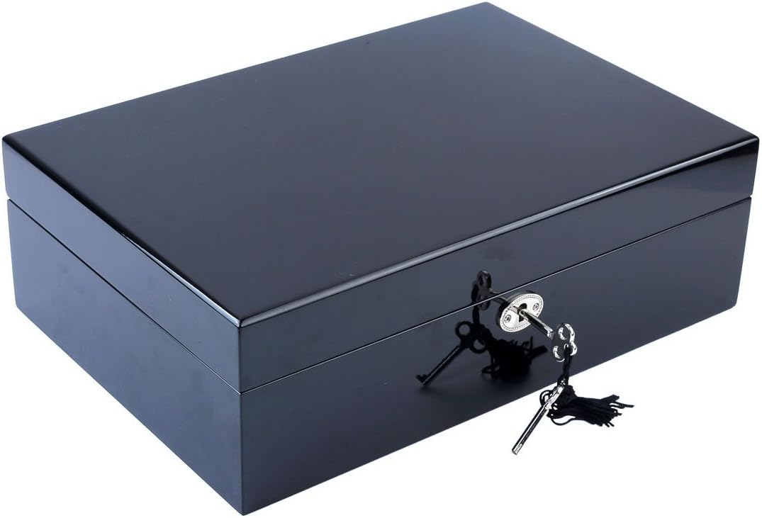 12‘’8.5‘’3.5‘’ Chicche Wooden Jewel Box Black Glossy Paint Finish Large Jewelry Box with Big Mirror