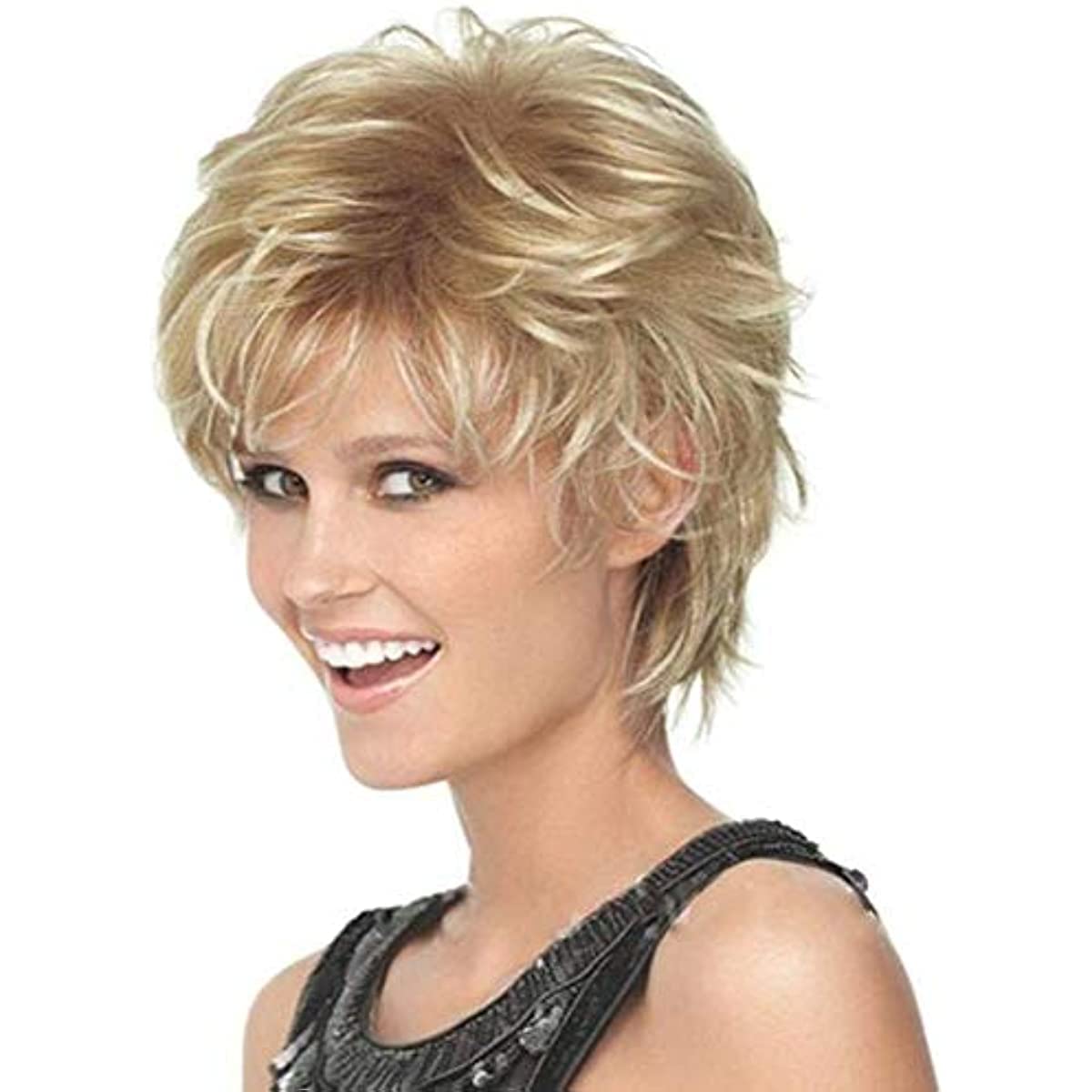 EdirFtra Short hair curly wig blonde wavy wig natural appearance synthetic super natural short hair light gold role play master