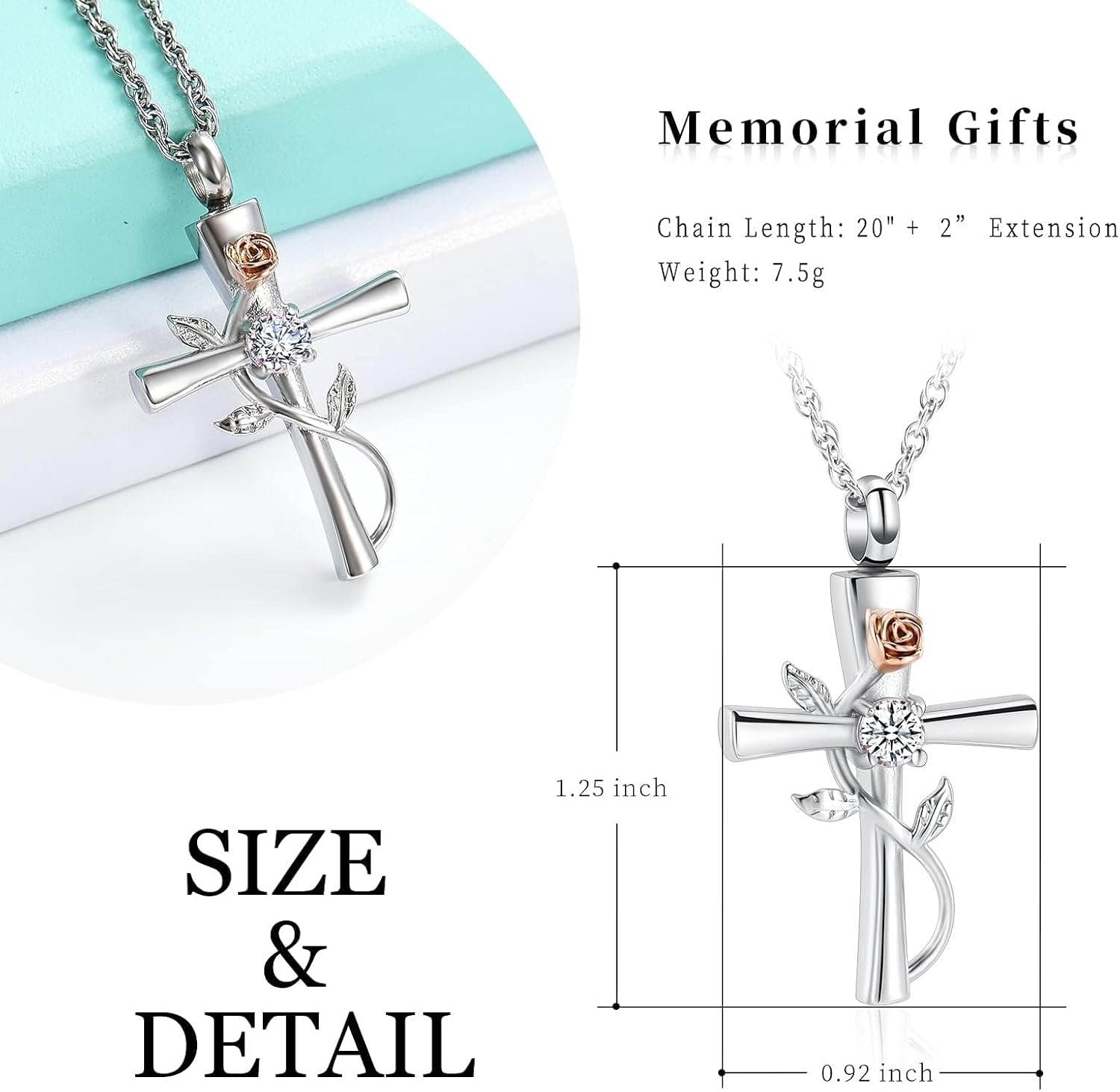 Urn Necklaces for Ashes Butterfly Cremation Jewelry for Ashes for Human Cross with Crystal Butterfly Memorial Ash Pendant Keepsake Jewelry Gifts for Loss of Loved One - Image 3