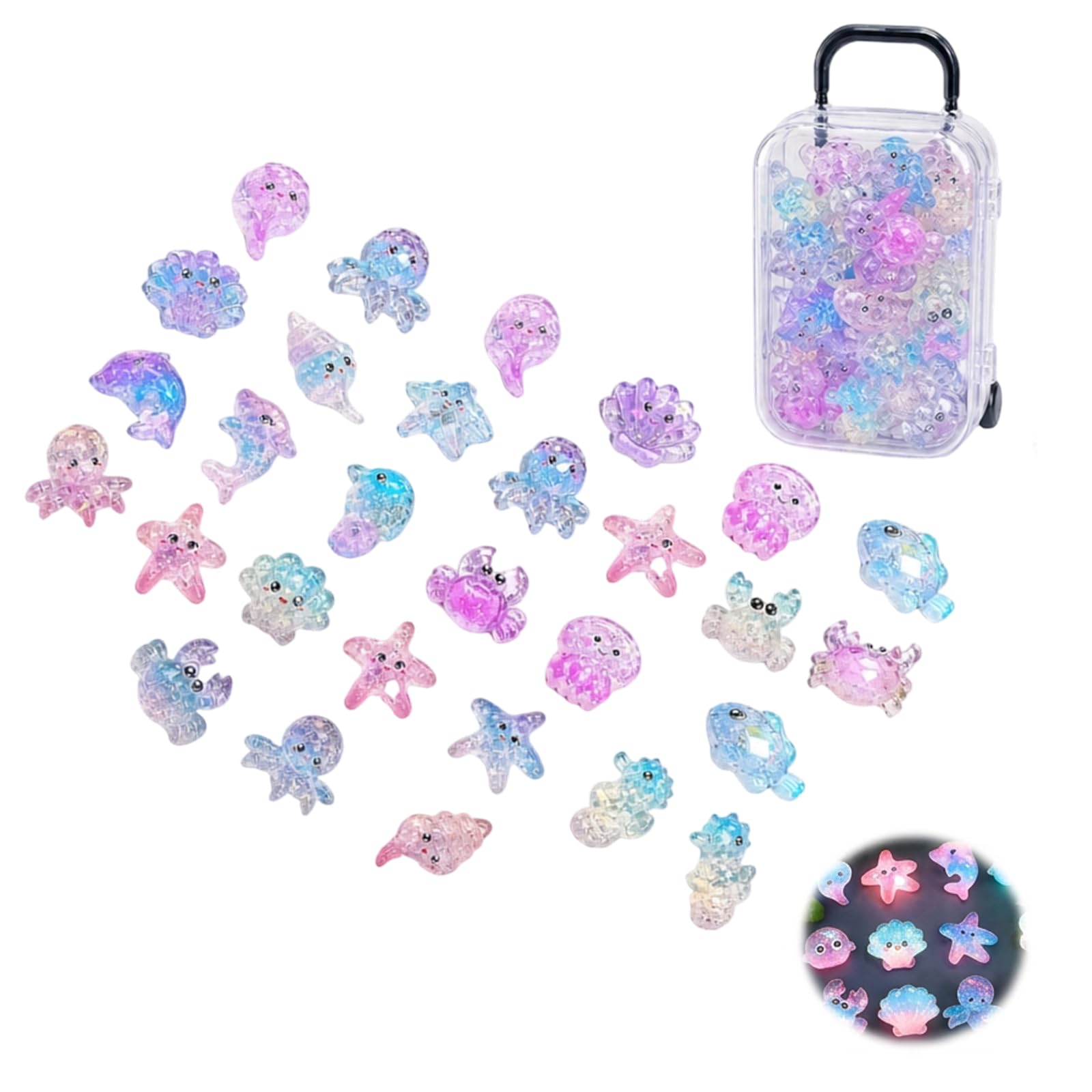 36 PCS Glass Animals, Glass Animals and Sea Creatures Collection, Piece Set with Storage Case for Garden Landscapes, Aquarium Decorations and Creative DIY Projects, Vibrant Resin Animal Figures