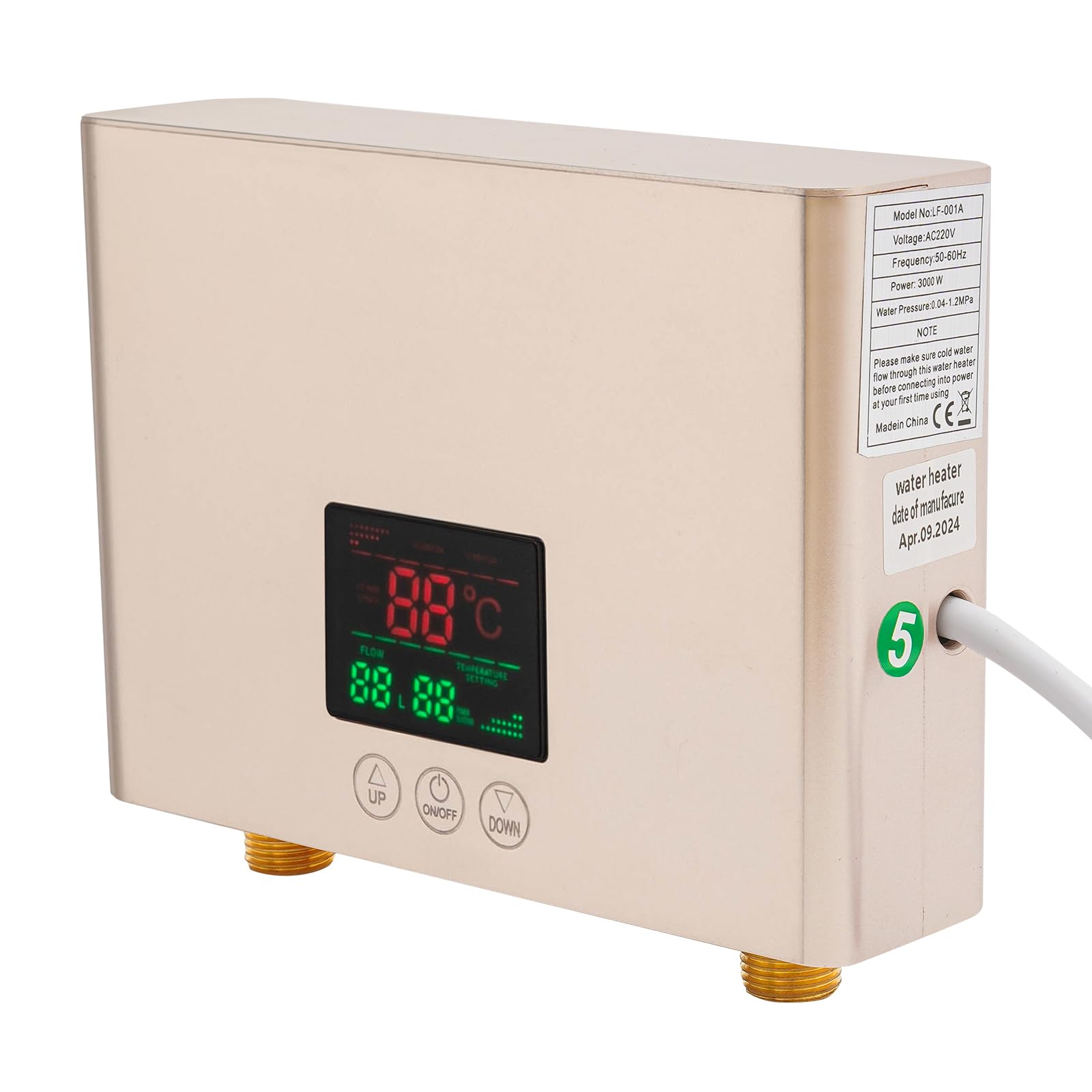 Elektryczny podgrzewacz wody, 3000 W, 220 V, ciśnienie wody 0,04-1,2 MPa, wyświetlacz LED, z pilotem zdalnego sterowania, nadaje się do kuchni, łazienki i prysznica, pralni, bezprzewodowy mini