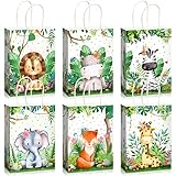 Pajean 18 Pieces Safari Goodie Bags Jungle Animals Party Favor Bags with Handles Zoo Animals Print Candy Bags Woodland Gift Bags for Baby Shower Wedding Birthday Jungle Themed Party Supplies