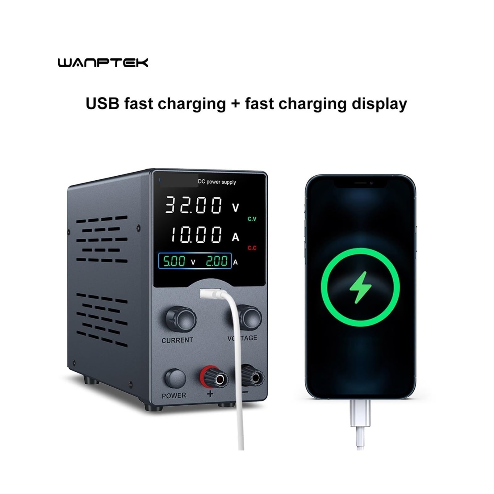 fuente de alimentación CC variable, Fuente De Alimentación CC 30V, 5A, 10A, Pantalla USB Ajustable, Fuentes Laboratorio, Regulador Voltaje 60V, 120V, 3A, Anodizado Metal(GA605H)