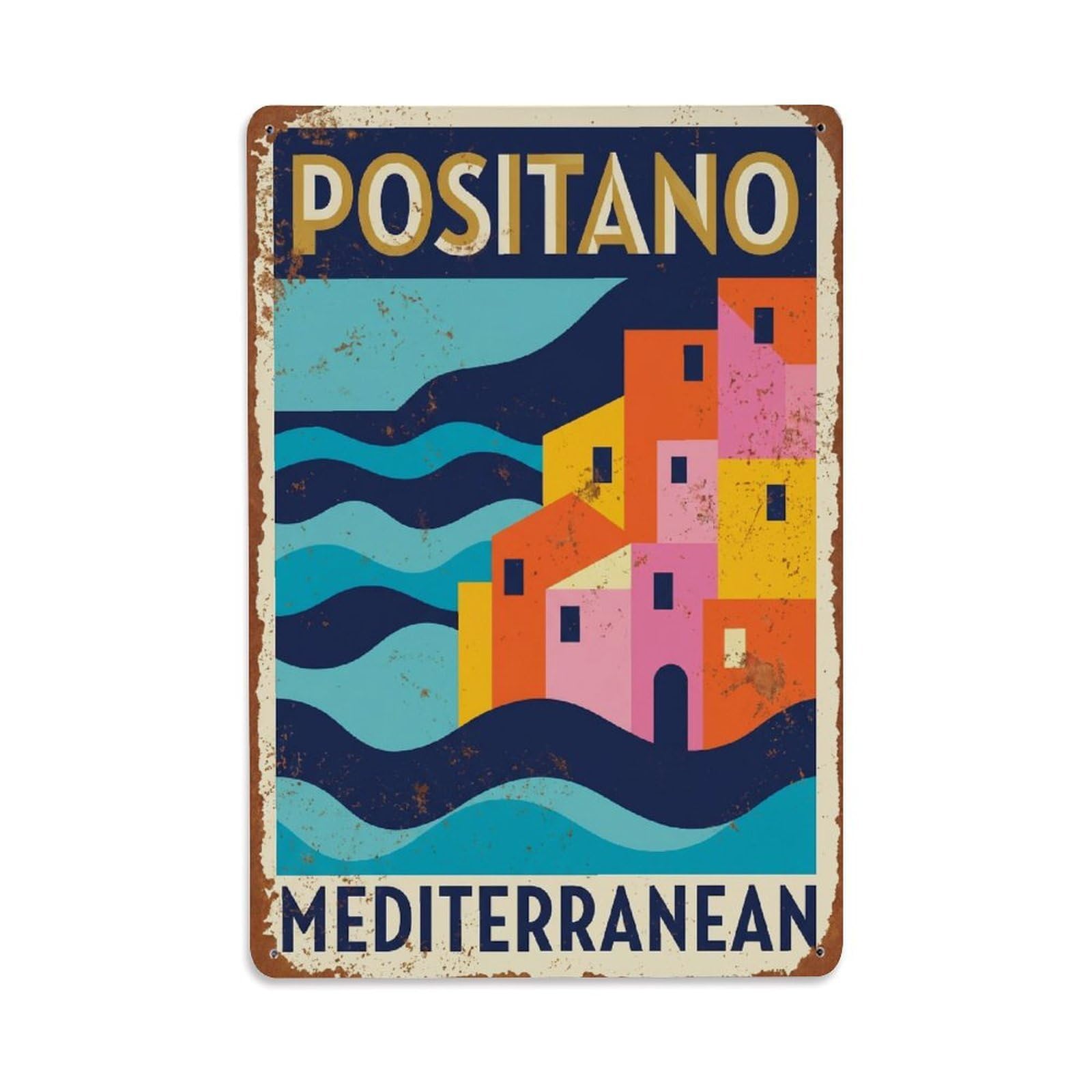 Vintage Travel Positano Italy Exquisite Metal Tin Sign