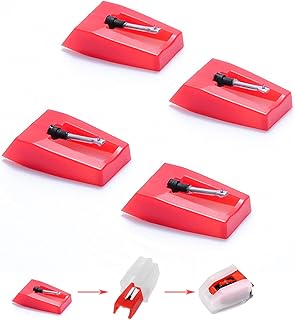 Omevett 4 PCS Record Player Needle Turntable Replacement Needle Diamond Stylus Needle Turntable Needle Record Needles Replacement Accessories for LP Vinyl Record Player Phonograph (Red)