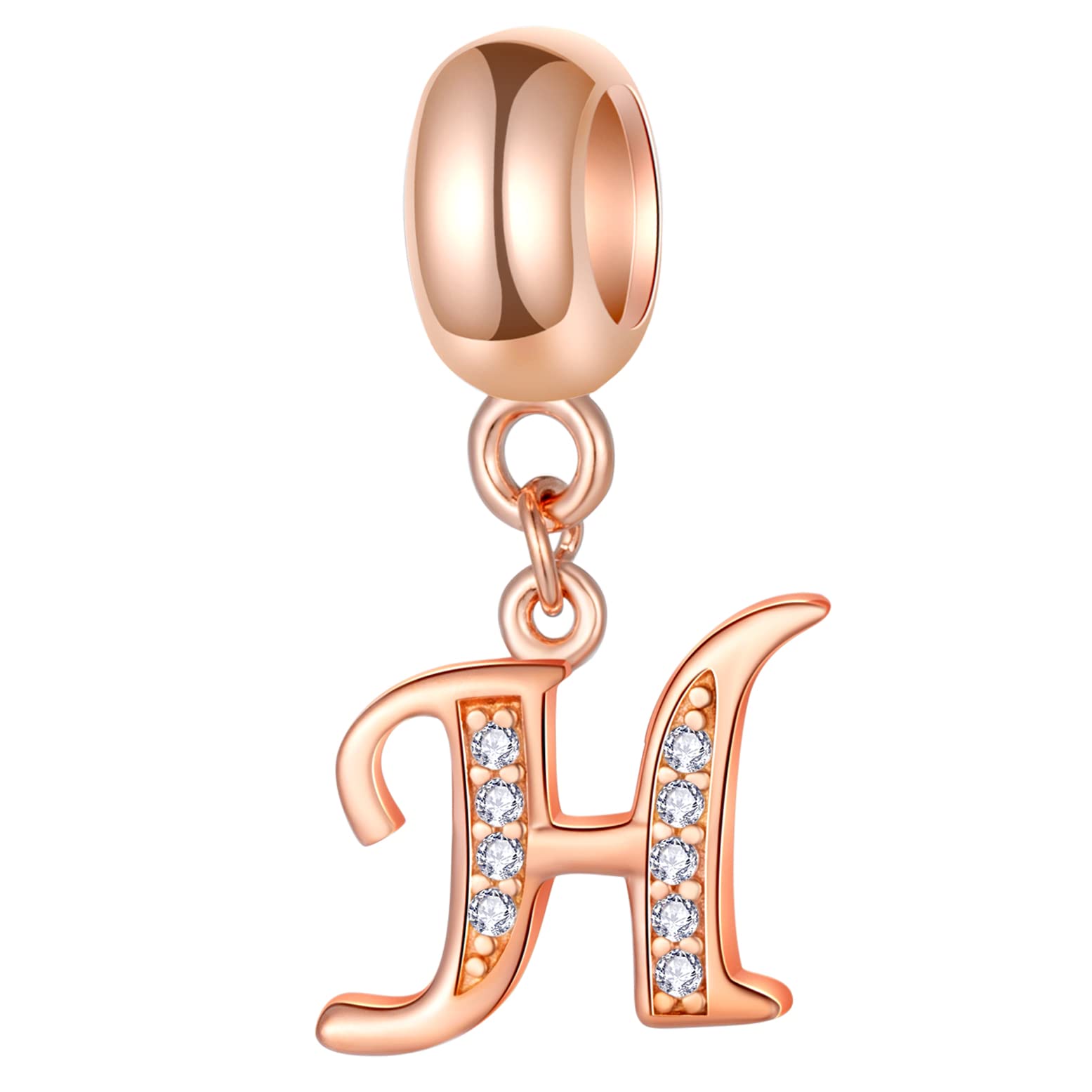 GLOWDASRose Gold Letter Charms Initial A-Z Alphabet Beads, 925 Sterling Silver Dangle CZ Birthstone Pendant, Mothers Day Birthday Gifts for European Charm Bracelet