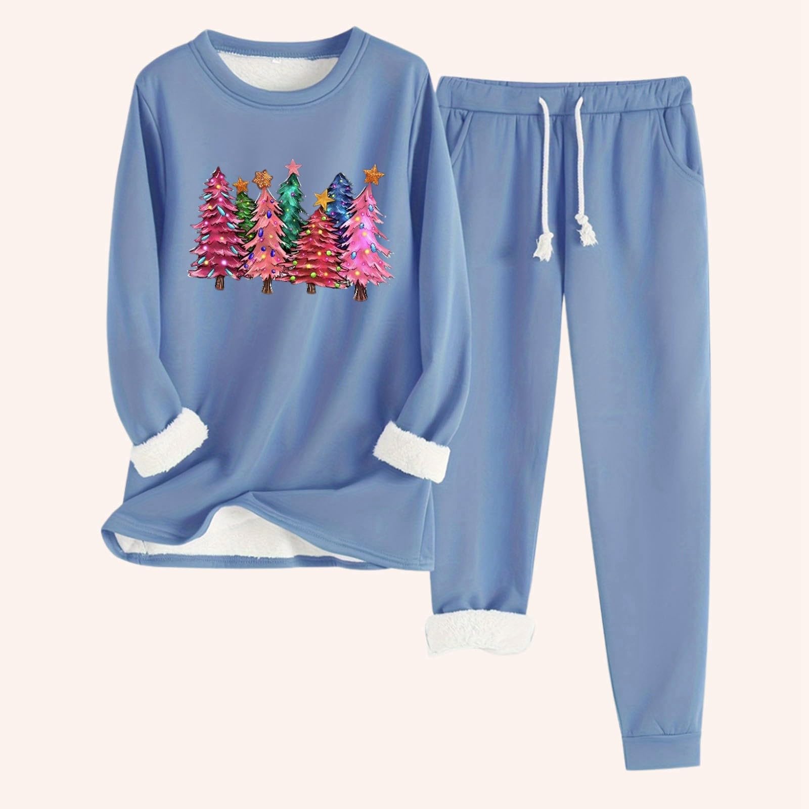 Pantaloni Aderenti a Maniche Lunghe con Stampa Albero di Natale Verde da Donna, Autunno/Inverno, Comodi e con Trama Spessa in Velluto
