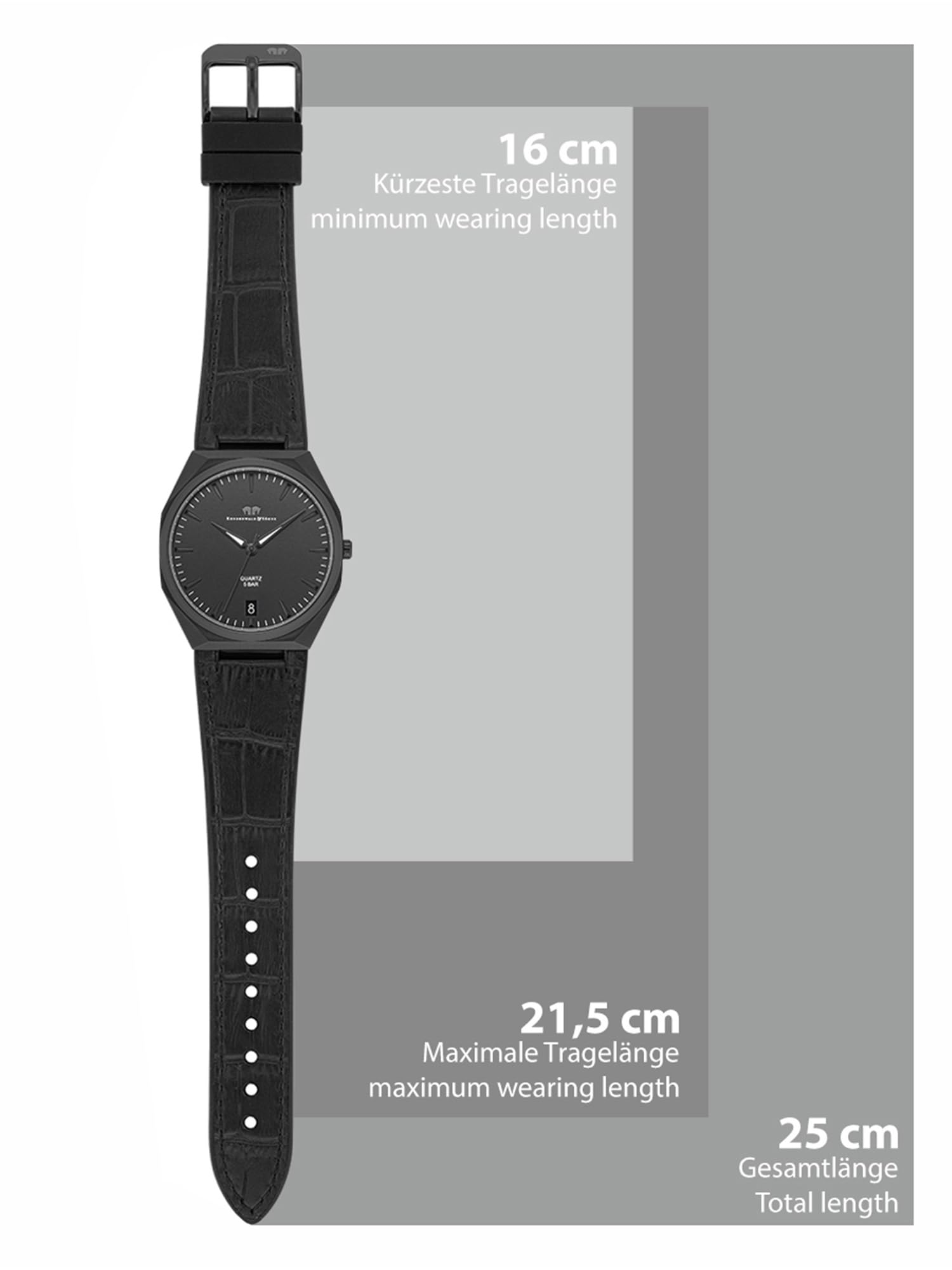 Rhodenwald & Söhne Herren Uhr Edelstahl schwarz Quarzwerk 5 ATM | Echtleder/Silikon Armband, schwarz, Krokodil (Prägung), Zifferblatt schwarz, Mineralglas, Armbanduhr