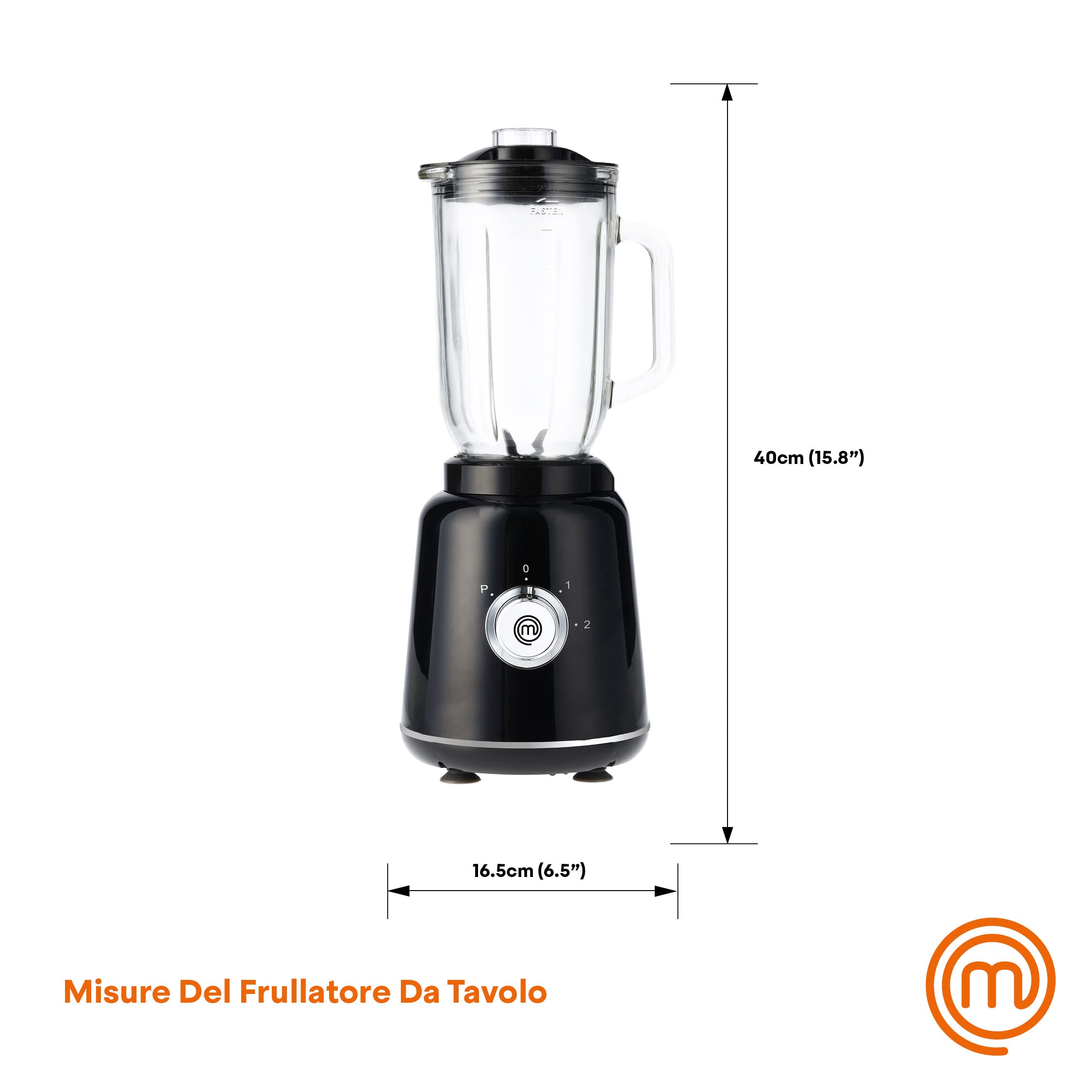 MasterChef Frullatore Elettrico Vetro, Blender Professionale, Smoothie Maker, Tritaghiaccio, 1 Litri, Potente Mixer Cucina con Lame in Acciaio Inox per Frullato, Lavabile in Lavastoviglie, 400W