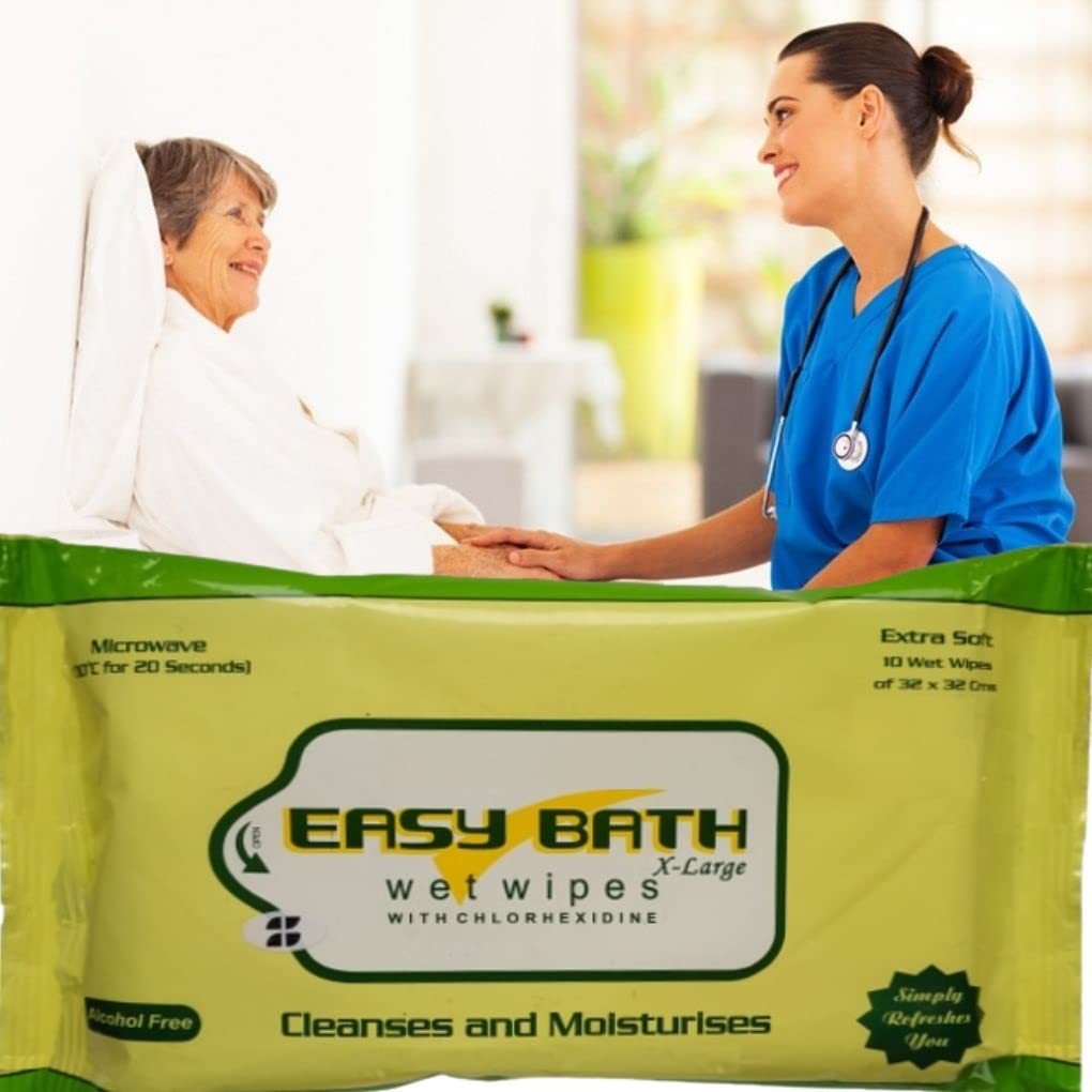 LUREME Easy Bath Wet Wipes Pack of 10 (100) Extra Large Bed Bath Towels Wipes for Adults, Patient, Baby Wipes. Moisturizing Refreshing Sponge Bath. 10 Wipes/Pack - Microwaveable Easy Bath Wet Wipes