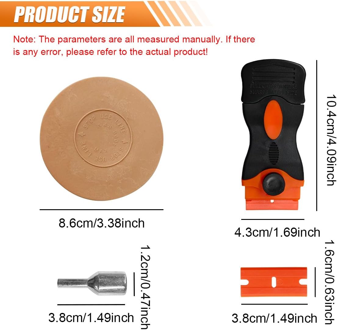 2PCS Car Rubber Eraser Wheel Kit for Drill, Vinyl Decal Remover with Drill Adapter, Plastic Razor Scraper & Blades, Auto Sticker Adhesive Removal Tool for Car Body Metal(Flat)