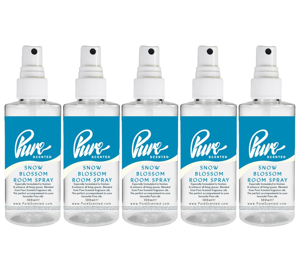 "Pure Scented 500ml Room & Fabric Sprays 5 x 100ml Suitable For Home, Car, Caravan, Work, Gym Bags, Odour Eliminators (5 x 100ml, Snow Blossom)"