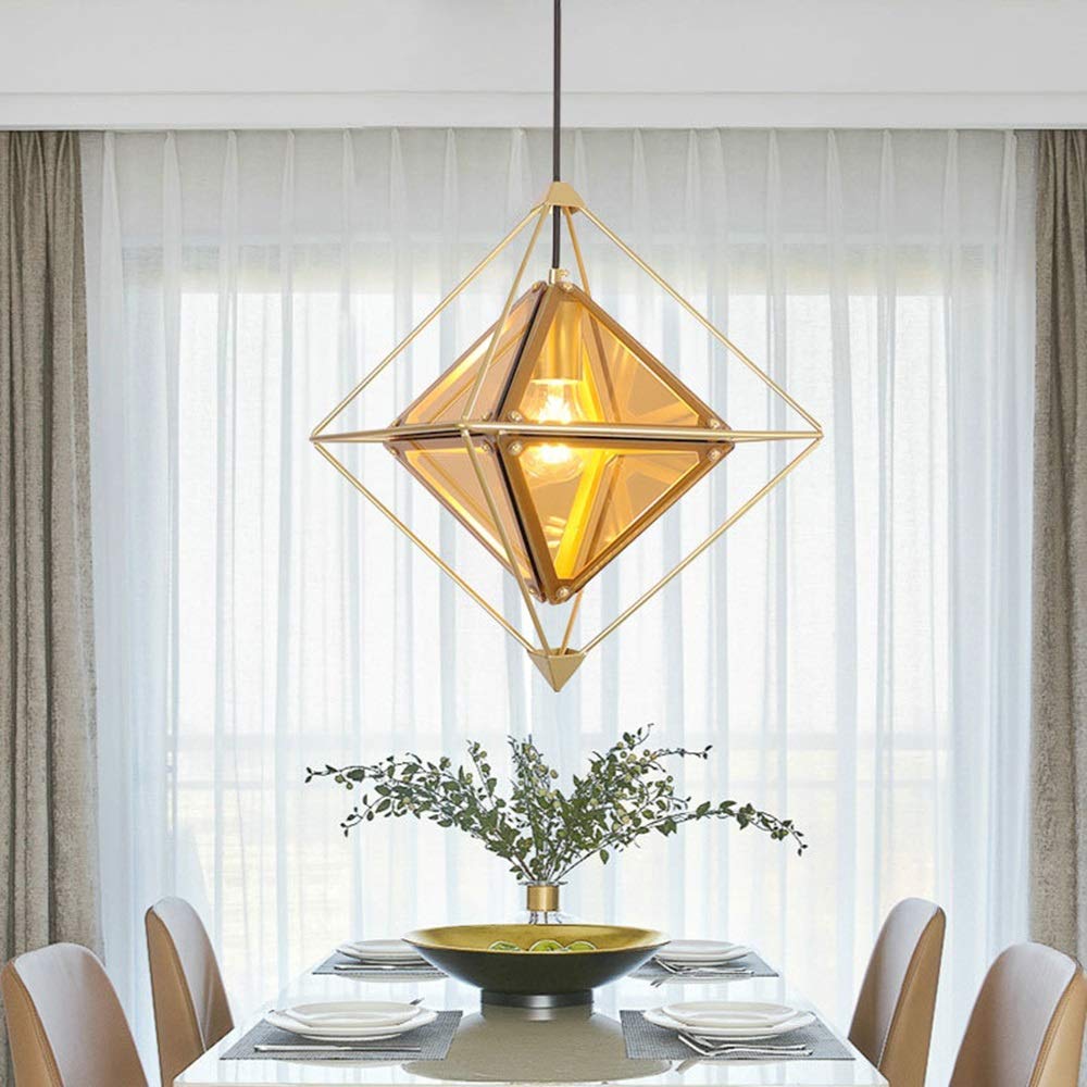 Lustre suspension fer verre or E27 dimension 40 * 40 multicolore