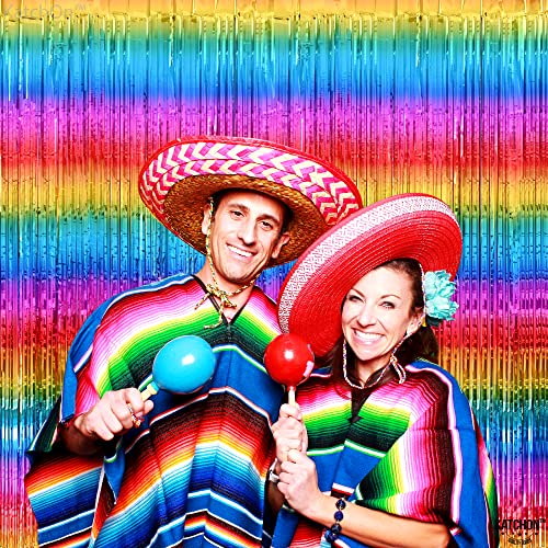 Katchon, Rainbow Metallic Fringe Curtain - Xtralarge, 6.4X8 Feet, Pack Of 2 | Rainbow Metallic Streamers | Rainbow Tinsel Curtain, Rainbow Decorations | Pride Streamers, Pride Birthday Decorations #TOP7