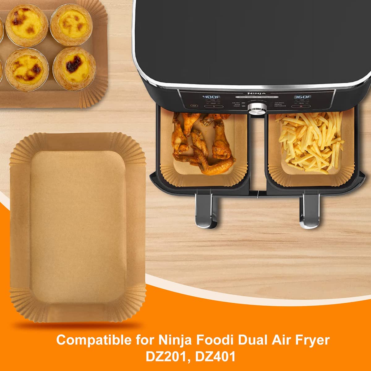 BYKITCHEN 150 Stks Air Fryer Liners voor Ninja Dual, Air Fryer Accessoires voor AF300UK/AF400UK, Rechthoekig Perkamentpapier voor Ninja Foodi, Tower, Salter en Andere 7,6L tot 9,5L Dual Zone Airfryer BYKITCHEN 150 Stks Air Fryer Liners voor Ninja Dual, Air Fryer Accessoires voor AF300UK/AF400UK, Rechthoekig Perkamentpapier voor Ninja Foodi, Tower, Salter en Andere 7,6L tot 9,5L Dual Zone Airfryer