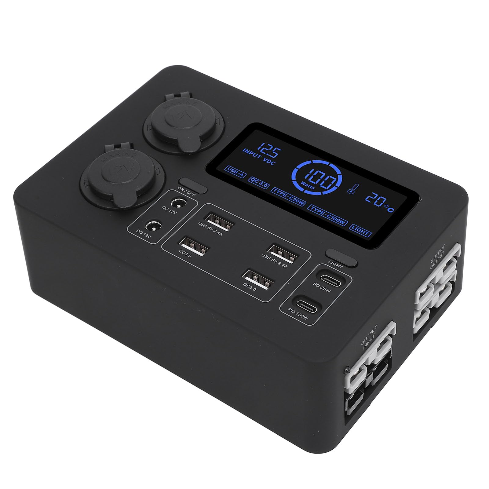 Przenośna Elektrownia, Wyświetlacz LCD 12 V i 100 W, Mini Skrzynka Zasilająca USB C QC3.0, Mini Generator, Generator Kempingowy z 4 Gniazdami Anderson do Użytku na Zewnątrz Samochodu do
