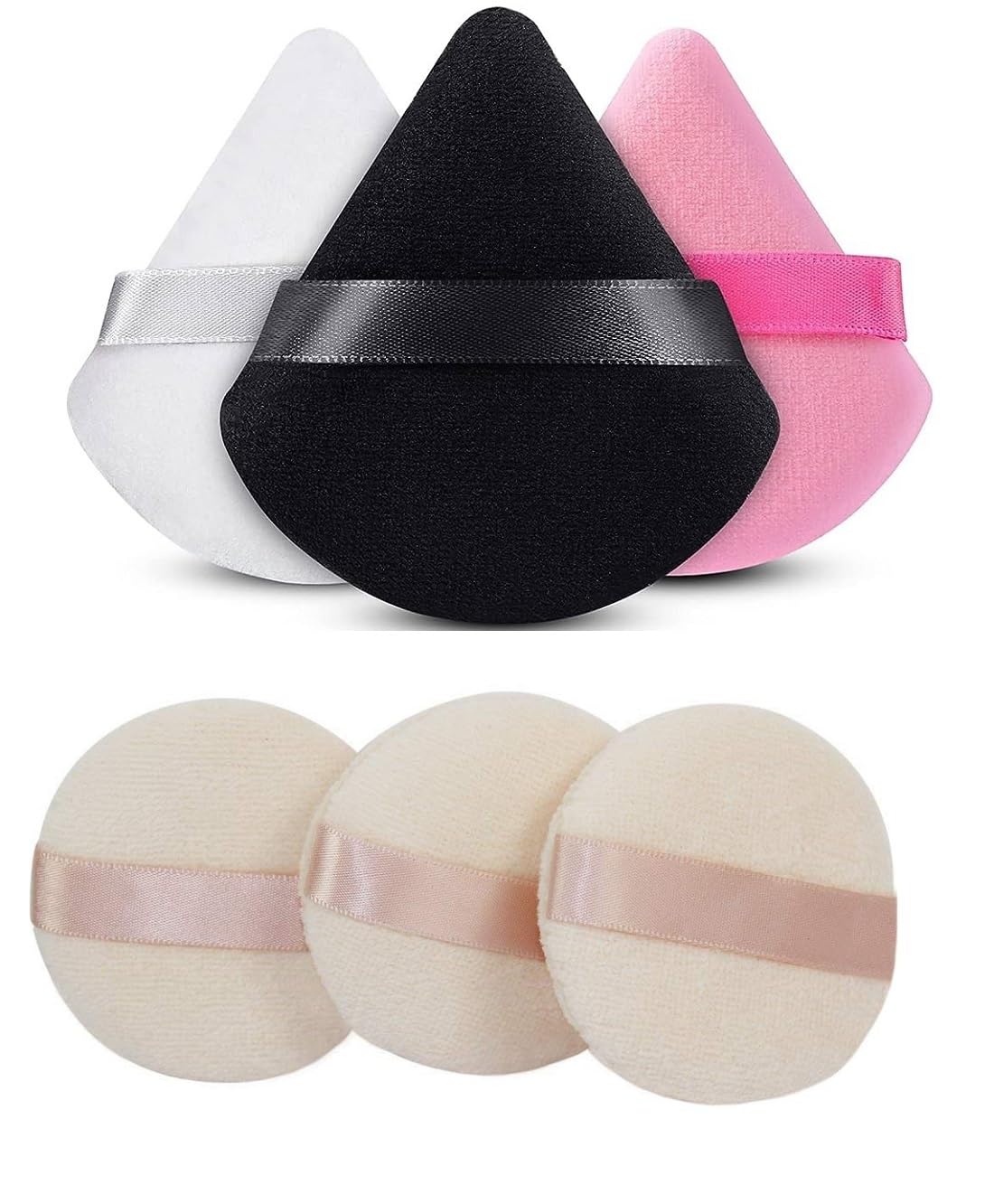 Beautiflame Triangle Powder Puffs Triangle Round Cosmetic Powder Puff Washable Reusable Soft Powder Sponge Wet Dry Makeup Tool (ROUND & TRIANGLE)