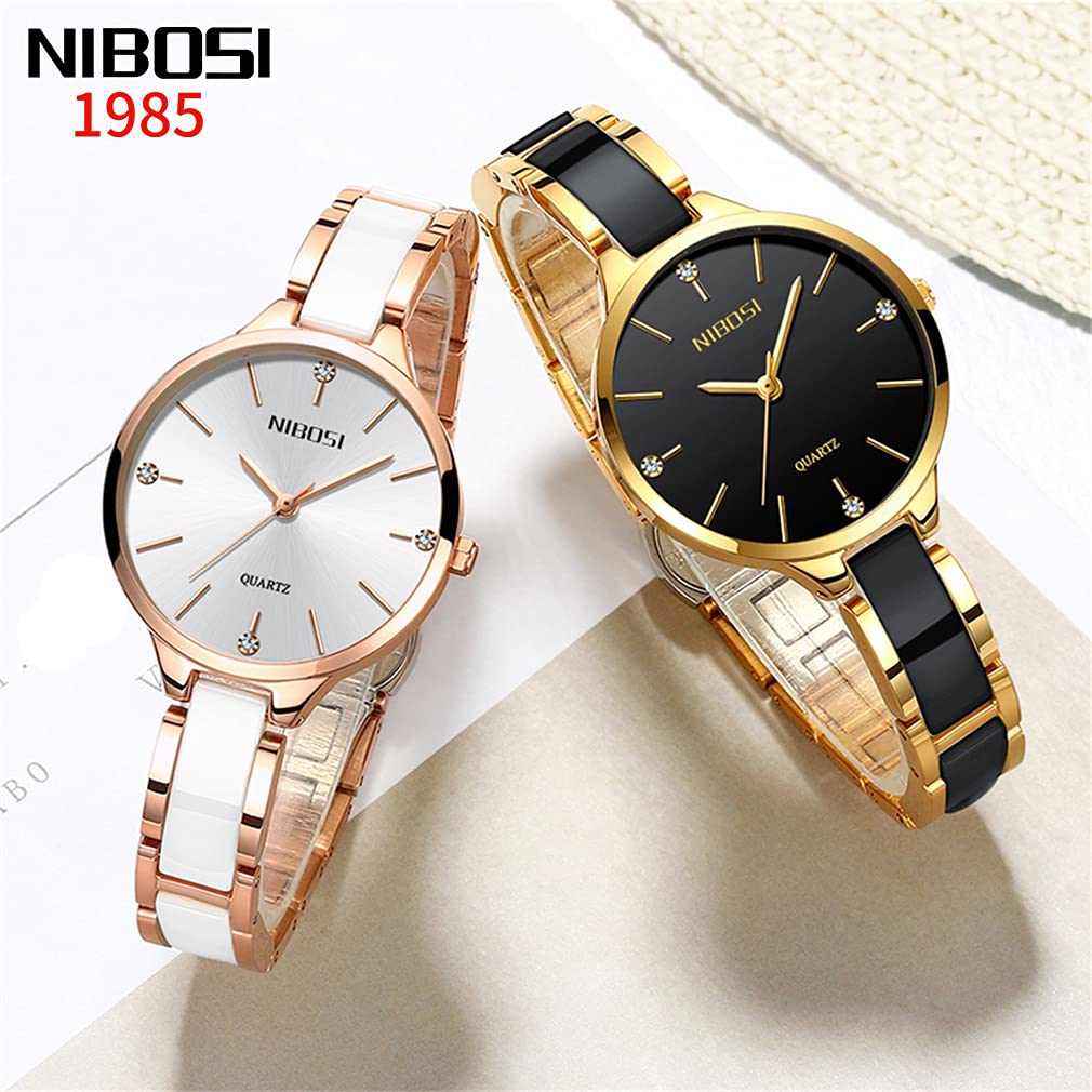 Relojes para mujer Diamond Luxury Gold Silver Señoras Femenino Clásico Moda Analógico Cuarzo Impermeable Reloj de Acero Inoxidable Luminoso Día Fecha Esposa Regalos Reloj de Pulsera NIBOSI