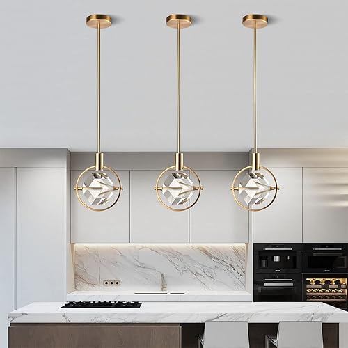 Miniatura 4 de Lámpara colgante de cristal, moderna lámpara colgante regulable para isla de cocina, latón mate, pequeña lámpara colgante con cubo colgante para