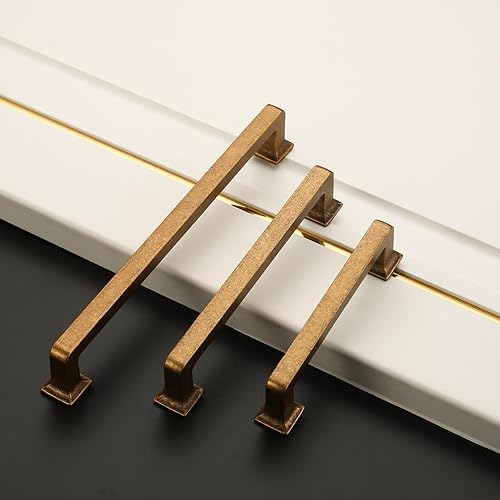 Miniatura 2 de Amerdeco Paquete de 6 tiradores de latón antiguo para gabinetes de 3.75 pulgadas, manijas de gabinete de cocina, manijas de gabinete de cocina,