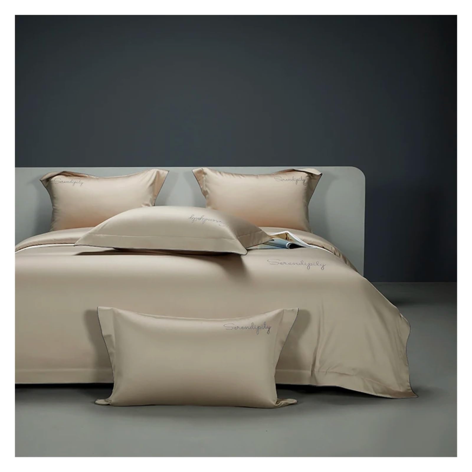 Set Di Biancheria Da Letto In Stile Hotel In Cotone Egiziano 1200Tc, Set Copripiumino Di Lusso Con Ricamo, Lenzuolo Con Angoli/Piatto, Federe, Piumone Per Tutte Le Stagioni,B,Flat Queen Size 4Pcs