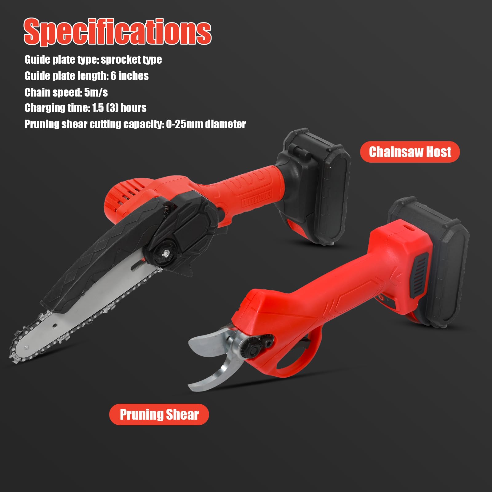 Juego de motosierra y tijeras de podar con batería de 21 V, motosierra de 6 pulgadas y batería de 25 mm con 2 baterías de 21 V 2600 mAh para jardín y bosque