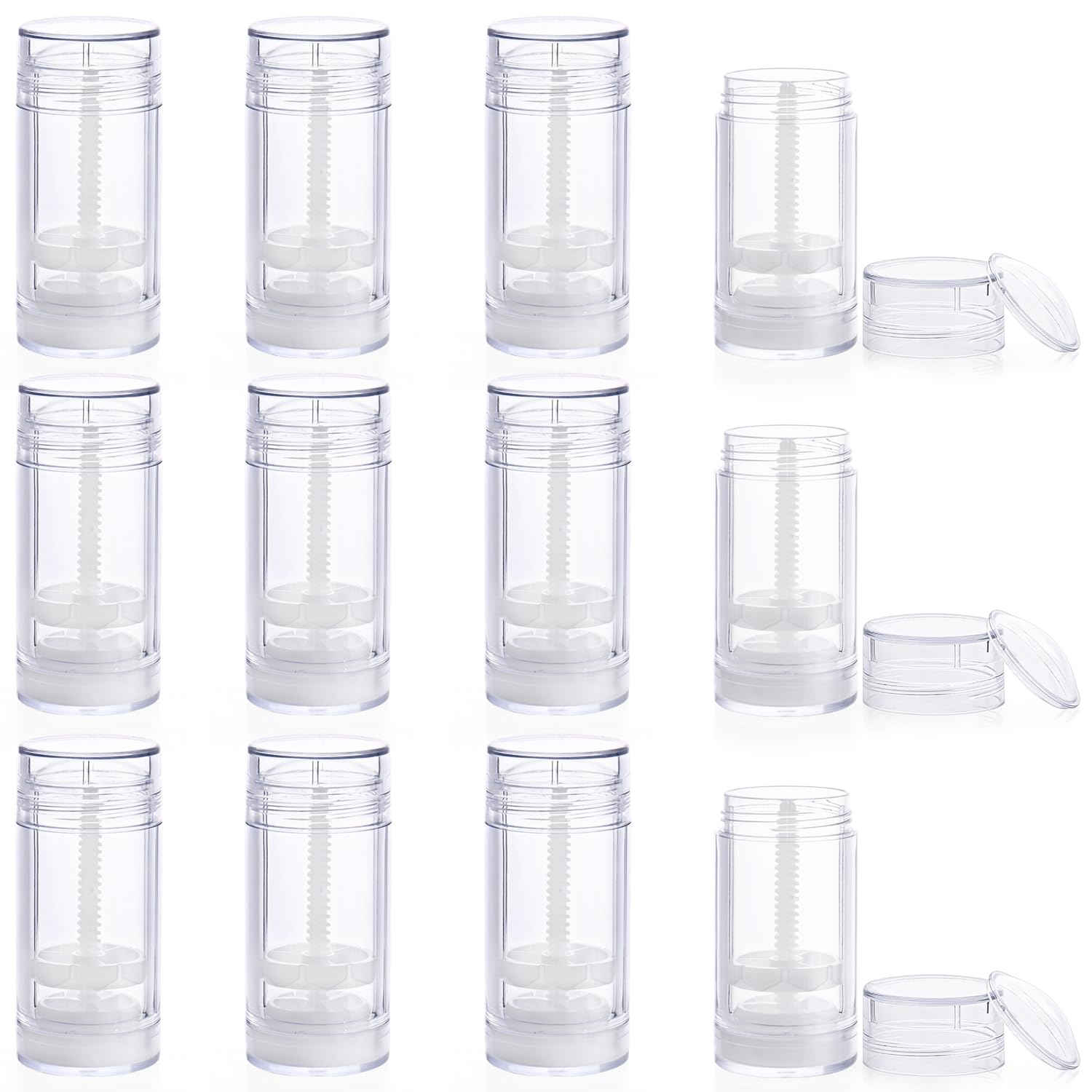 12 Pcs 30ml/1oz Clear Deodorant Containers Refillable Bottom Refilling Round Stick Plastic Twist Up Deodorant Bottles for DIY Chapstick Lip Balm Crayon