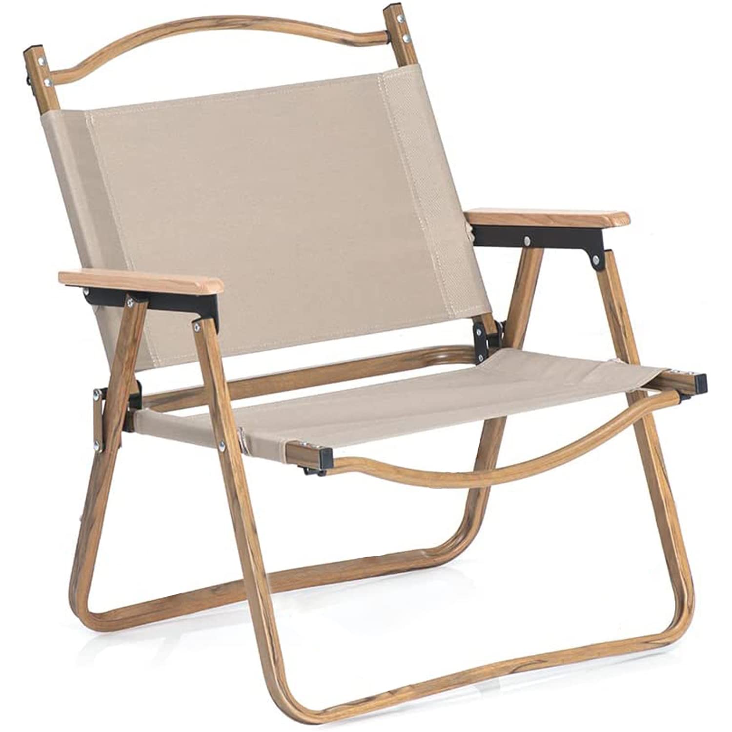 GGEROU Folding Camping Chair - 420 LBS Heavy Duty Fishing, Compact Beach, Wood Armrest Metal Frame Travel - Lightweight Backpacking, Easy to Fold and Carry (Large, Khaki)