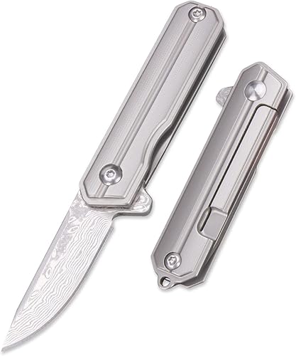 Miniatura 7 de Samior HY004 Mini cuchillo de bolsillo con mango de titanio, hoja de damasco de 1.4 pulgadas, llavero de cuello utilitario EDC cuchillos para