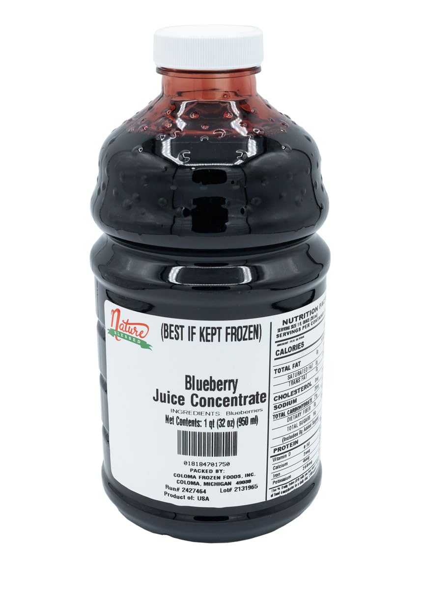 Nature Blessed 100% Pure Blueberry Fruit Juice Concentrate - 1 Quart (1/32 fl z bottle), Great for Home Wine, Brewing, Mead, Ale, Tea, Snack Sticks