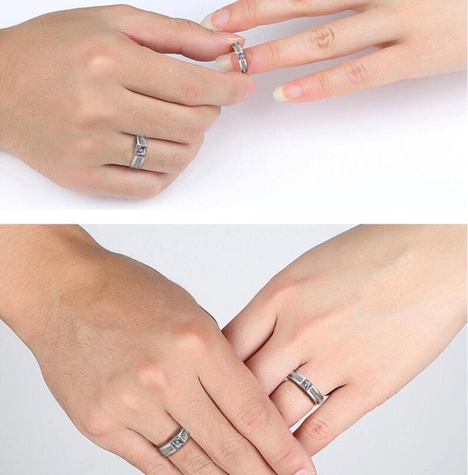 2Pcs Cubic Zirconia Paar-ringen Set, Duim Ringen met Verstelbare Open