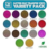 Glitter Heat Transfer Vinyl - 17 Variety Pack 12x10 inch HTV Sheets - A Starter Bundle that is Easy to Weed HTV with Glitter for your T Shirts