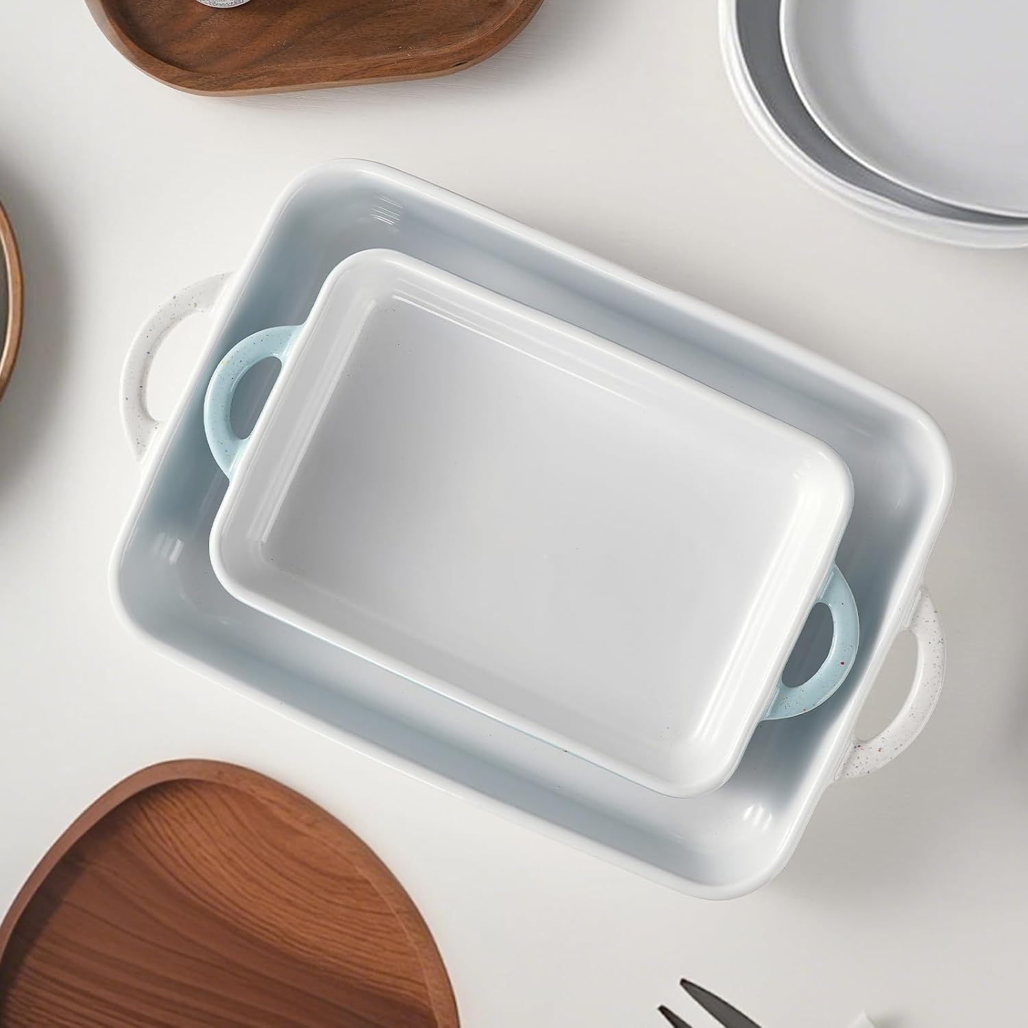 Family of chefs casserole dishes set for oven, 2Pcs rectangular baking dish, Durable Lasagna & cake for kitchen, Non-stick ceramics bakeware with handle, Microwave & Dishwasher safe.