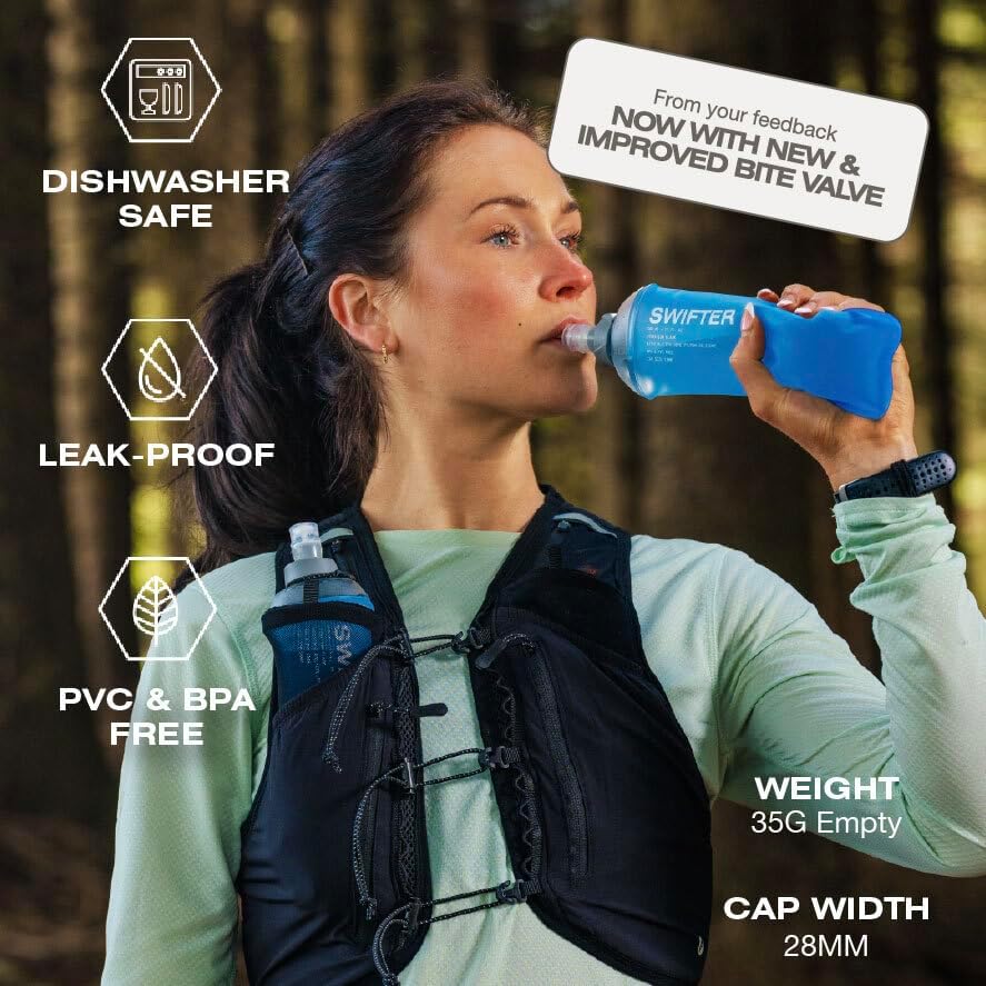 SWIFTER 2x Soft Flask 500ml | Running, Hiking, Cycling Hydration Flask | Collapsible, Leakproof, Reusable | Matt Finish, Sky Blue - Image 3