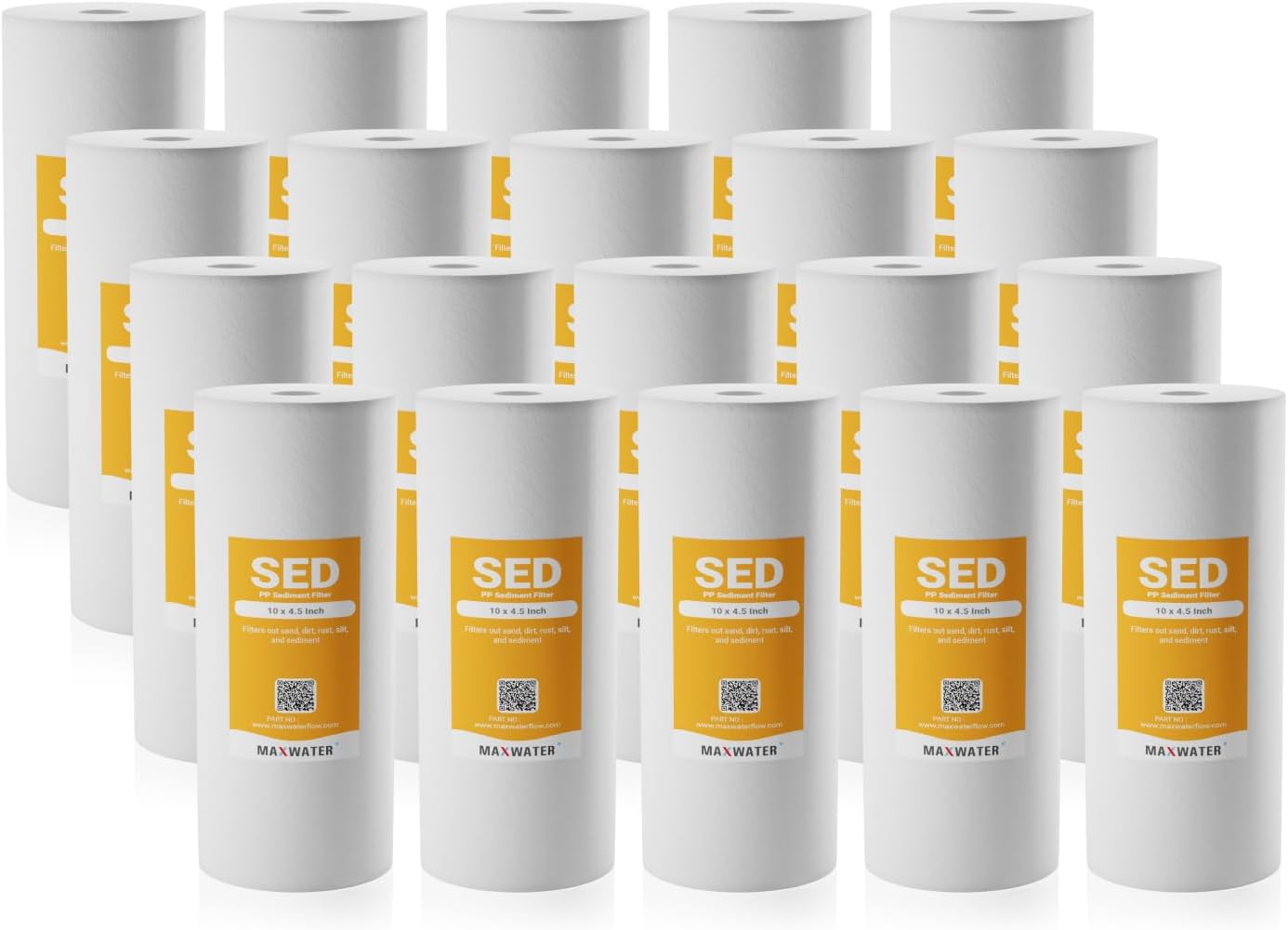 Max Water 5 Micron 10 x 4.5 inch Whole house Sediment Water Filter | Meltblown Polypropylene Well Water Filter Replacement Cartridges for DGD-5005, AP810, SDC-45-1001, GXWH30C, PP10BB (20 Pack) product image