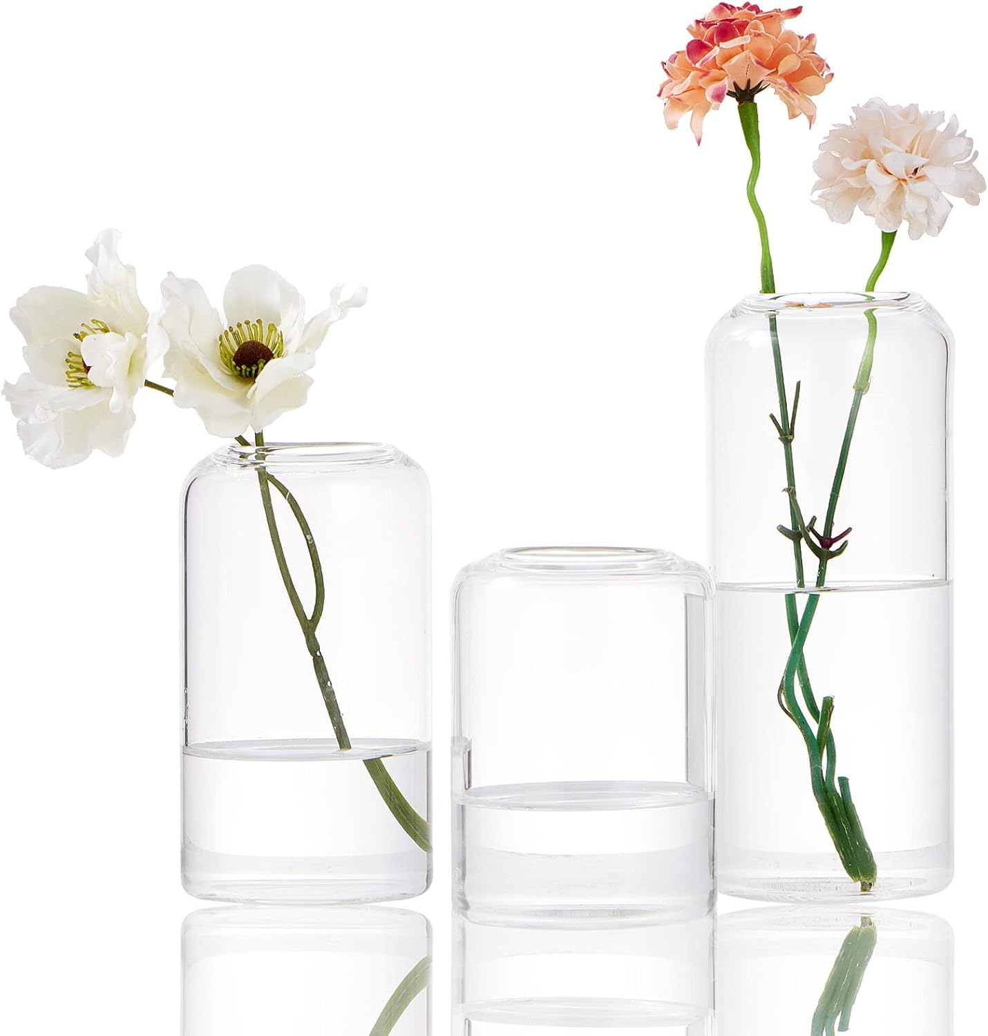 FORYILLUMI Glass Single Bud Vases, Set of 3 Clear Bud Vases in Bulk,Bud Vases for