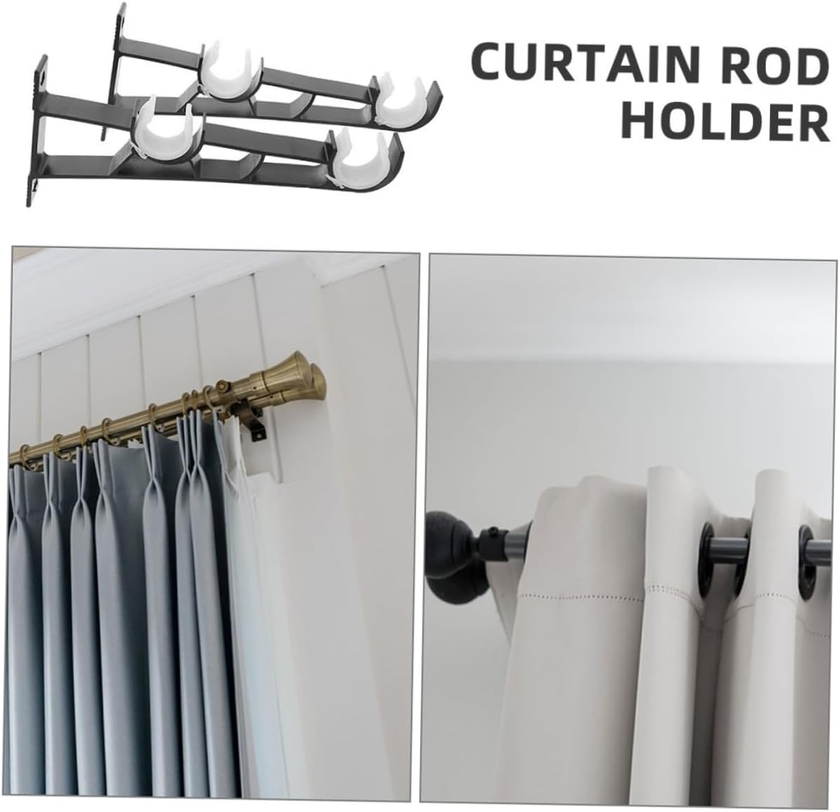 4pcs Double Curtain Rod Holders Heavy Duty Bracket Wall Mounted Dual Rod Support for Living Room and Bedroom Modern Design for Curtain Hanging