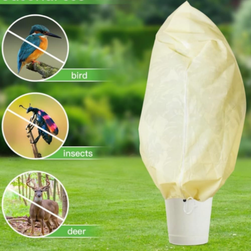 2 Packs Plant Covers Freeze Protection- Winter Plant Drawstring Zipper Antifreeze Cover, Non-Woven Fabric Warm and Cold Proof Cover for Outdoor Plants