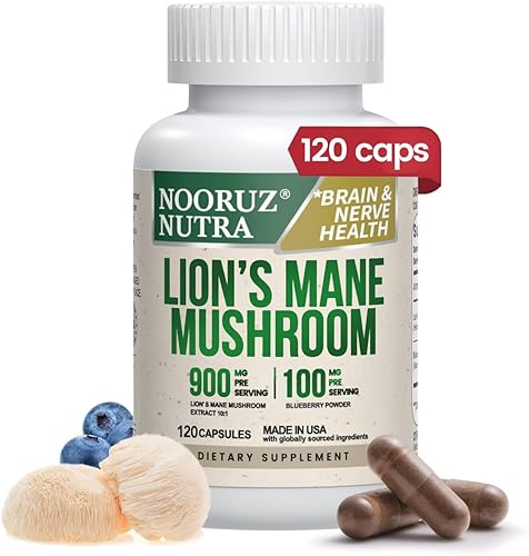Cápsula orgánica de melena de león concentración 101 equivale a 10,000 mg de hongos, mejorada con arándanos para vitalidad, claridad mental y