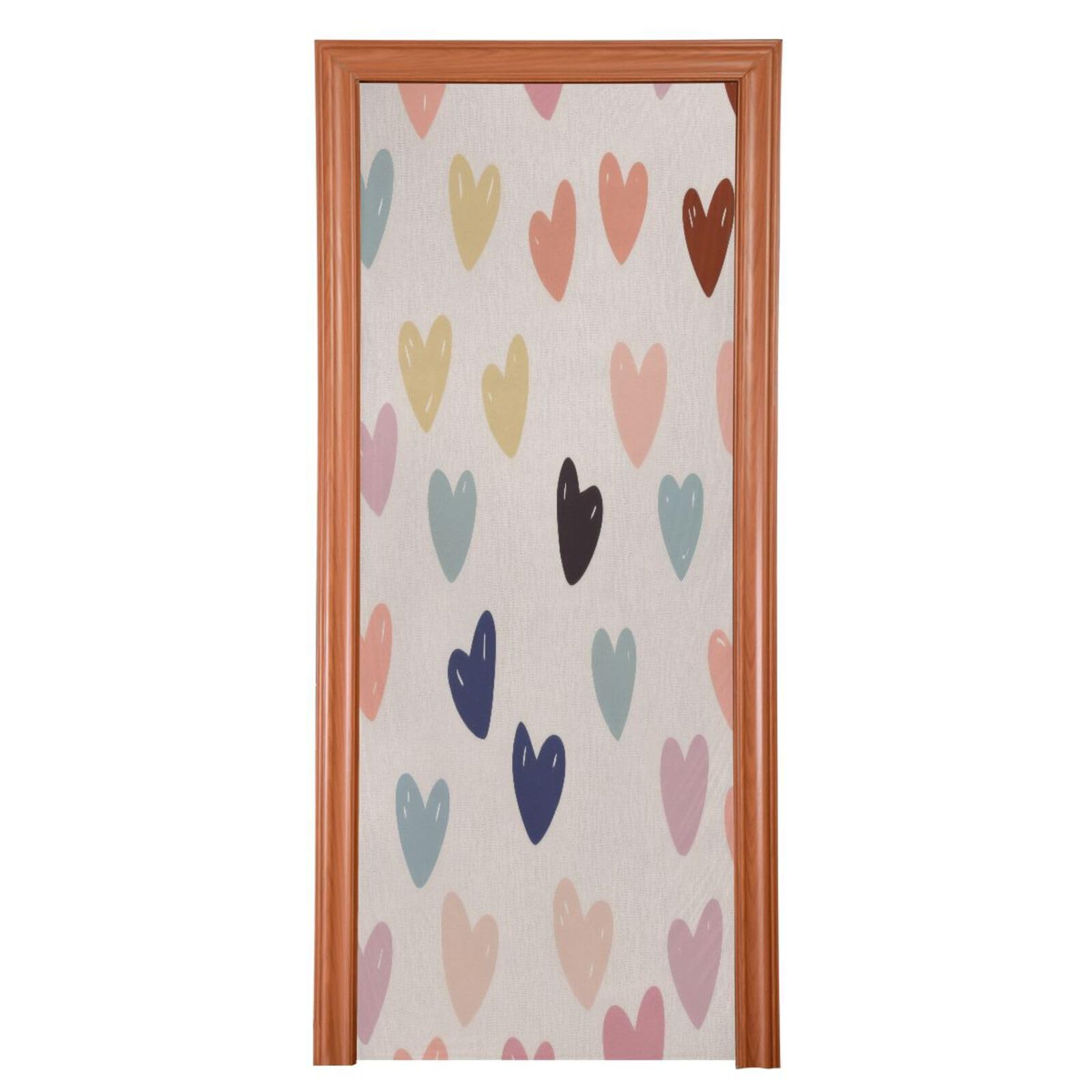 FLildon Colourful Hearts Valentines Day Door Cover Decoration, Party Accessory Porch Decor for Festive Ornament Room Door Covers 32 x 79 Inch