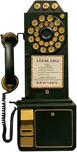 Decoración de teléfono, Metal Vintage Rotate Classic Look Dial Pay Phone Model Retro Cabina, Decoración del Hogar Ornamento - Negro
