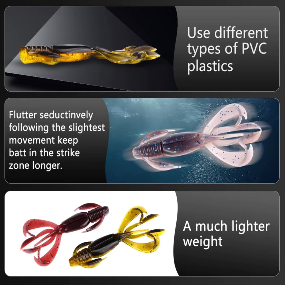 Generic doble cola Craw pescado suave plástico para un toque – Señuelo de pesca, Suspender y sniking Bass Lure (PVC, 0,11/0.22oz., 2.76/3.54inch, 5 colores), Multicolor
